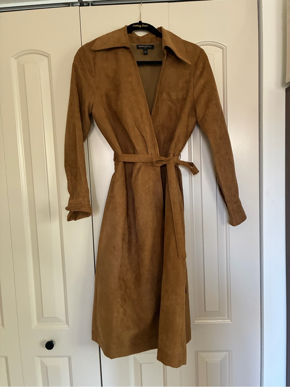 Banana Republic Camel Suede-Look Trench Dress